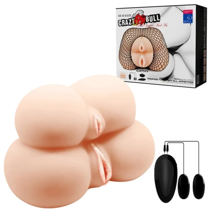 #BDM9136-1 - İkiz Titreşimli Sesli Realistik Kalça Suni Vajina Anal Mastürbatör