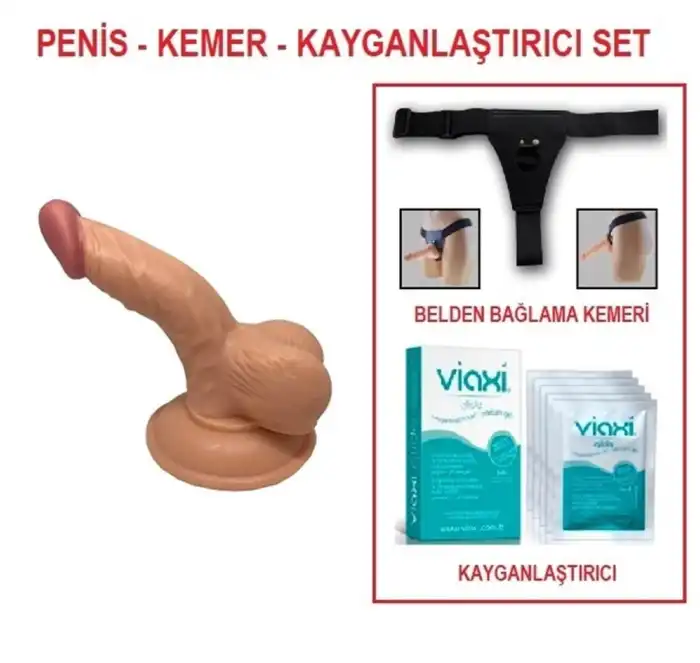 #PX033B - 13 cm Belden Bağlamalı Realistik Anal Vajinal Dildo Penis Set