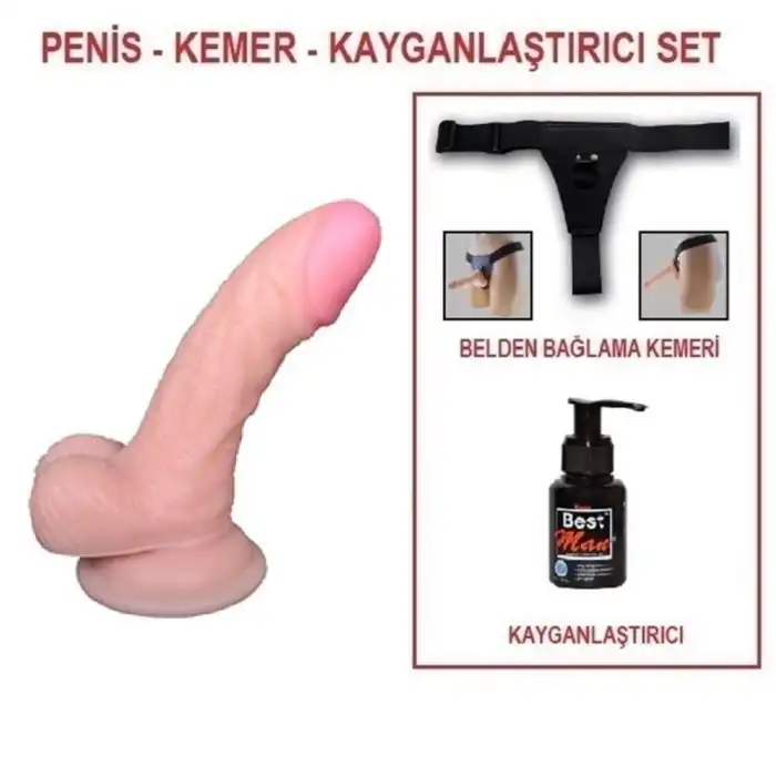 #U6012B - 13 cm Belden Bağlamalı Realistik Dildo Penis Set