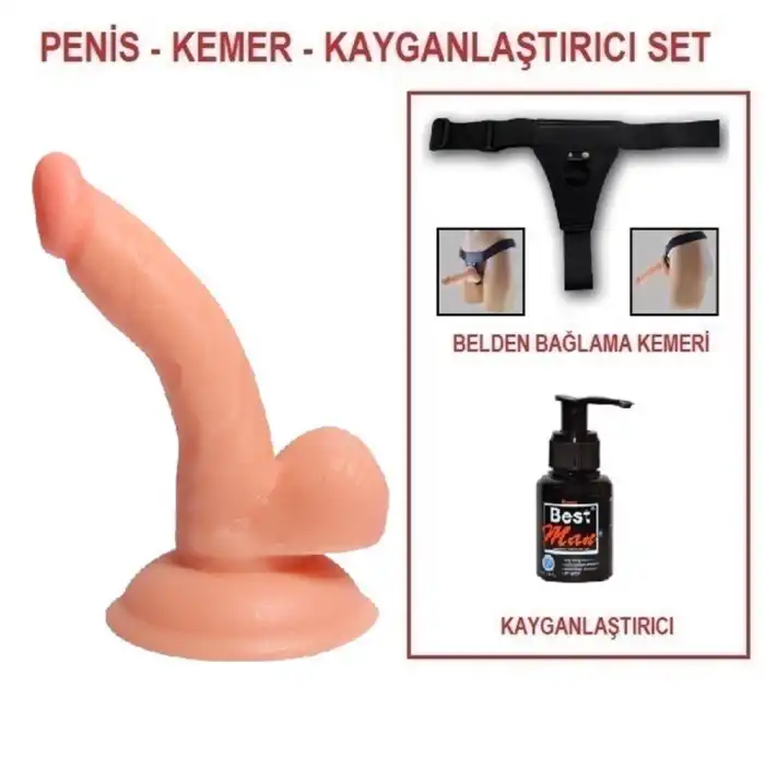#BDM10028B - 13 cm Belden Bağlamalı Realistik Dildo Penis Set