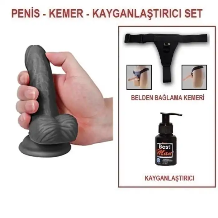#U6099B - 13 cm Belden Bağlamalı Realistik Dildo Zenci Penis Set