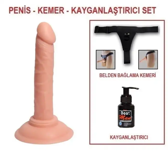 #BDM10033B - 14 cm Belden Bağlamalı Realistik Testissiz Dildo Penis Set