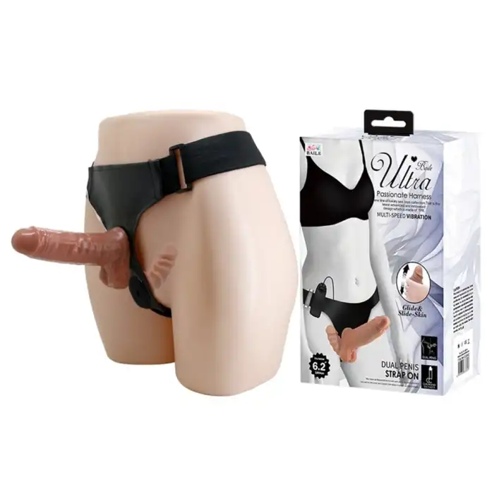 #BDM2266 - 16cm Belden Bağlamalı Çift Taraflı Yeni Nesil Titreşimli Strapon Dildo