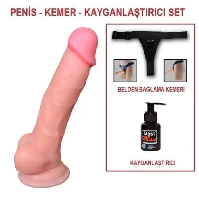 #U6015B - 17 cm Belden Bağlamalı Realistik Dildo Penis Set