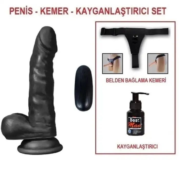 #U6122B - 17 cm Belden Bağlamalı Titreşimli Gerçekçi Silikon Zenci Penis Set