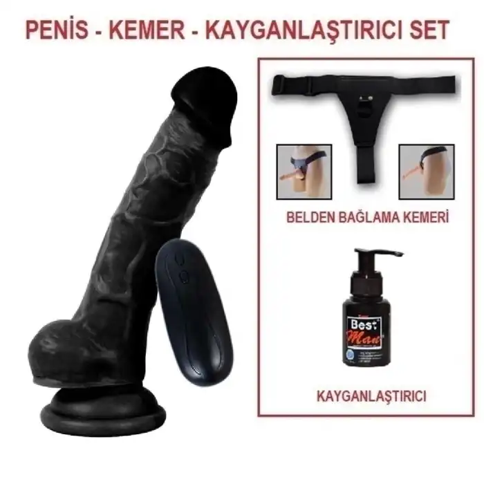 #U6121B - 17 cm Belden Bağlamalı Titreşimli Realistik Dildo Zenci Penis Set