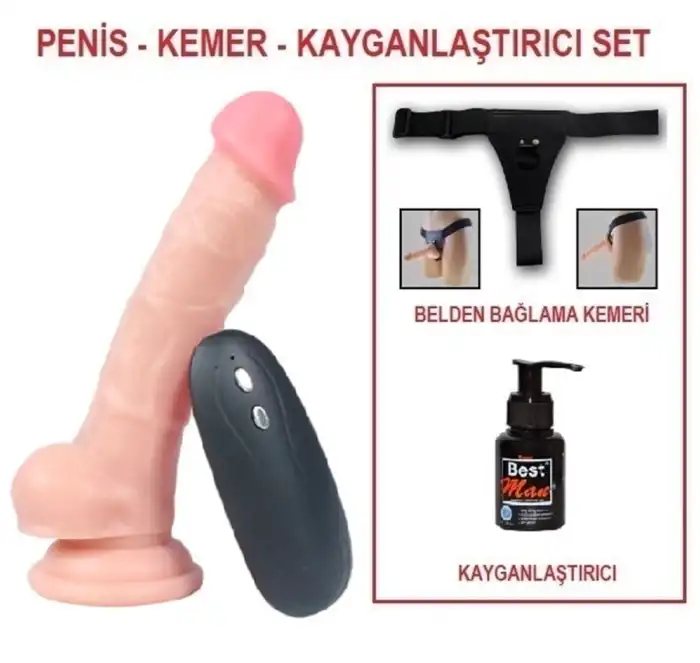 #U6088B - 17 cm Belden Bağlamalı Titreşimli Realistik Dildo Penis Set