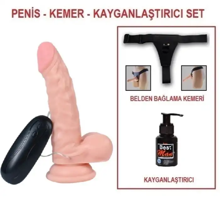 #U6030B - 17 cm Belden Bağlamalı Titreşimli Realistik Dildo Penis Set