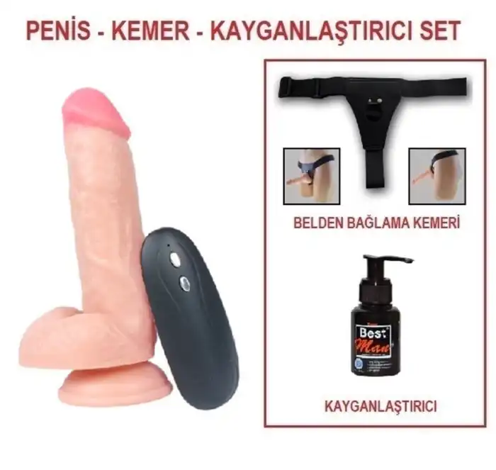 #U6089B - 17,5 cm Belden Bağlamalı Titreşimli Realistik Dildo Penis Set