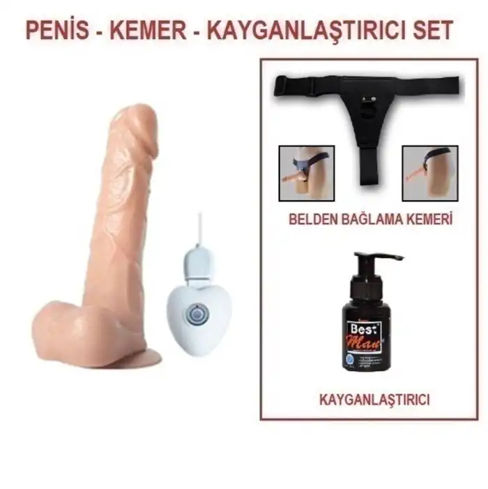 #U6138B - 17,5 cm Belden Bağlamalı Titreşimli Realistik Dildo Penis Set