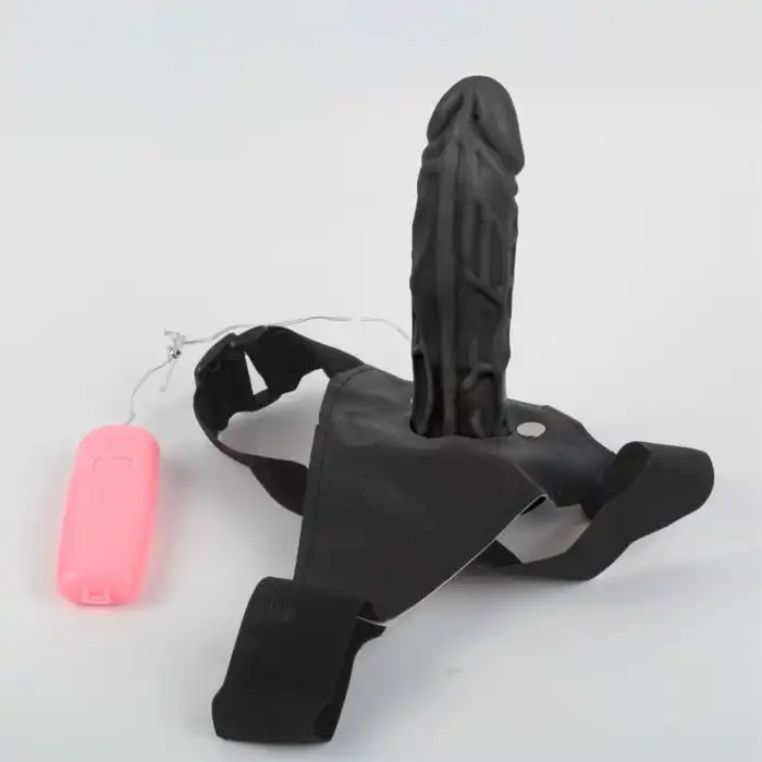 #BDM1011S - 18 cm Belden Bağlamalı İçi Boş Titreşimli Testissiz Protez Zenci Penis