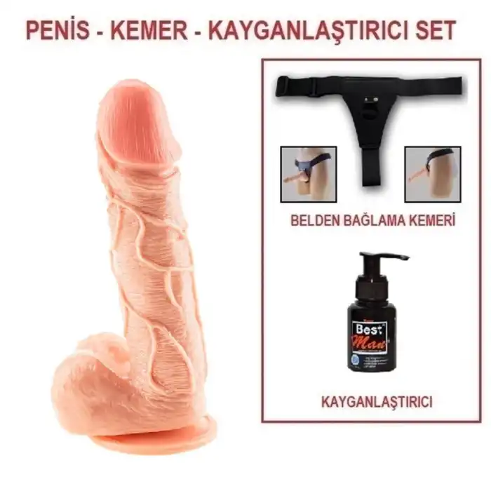 #BDM2108B - 18 cm Belden Bağlamalı Realistik Damarlı Vantuzlu Dildo Penis