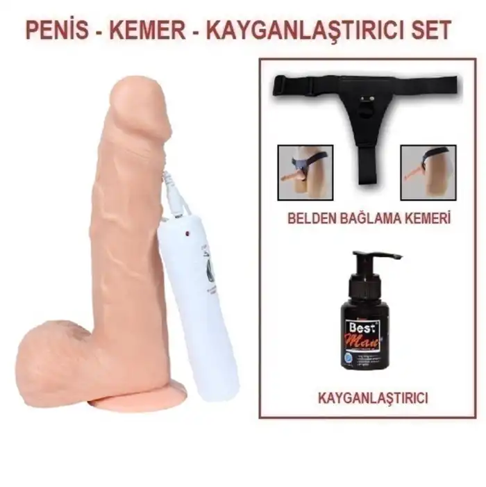 #U6084B - 18 cm Belden Bağlamalı Titreşimli Realistik Dildo Penis Set