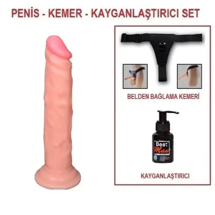 #U6018B - 18,5 cm Belden Bağlamalı Realistik Testissiz Dildo Penis Set