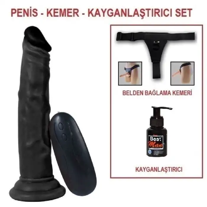 #U6124B - 18,5 cm Belden Bağlamalı Realistik Testissiz Titreşimli Zenci Dildo