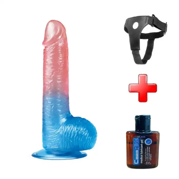 #LV318011B - 19 cm Belden Bağlamalı Çift Renkli Realistik Vantuzlu Dildo Penis