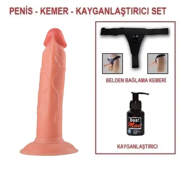 #BDM019B - 19 cm Belden Bağlamalı Realistik Vantuzlu Testissiz Dildo Penis