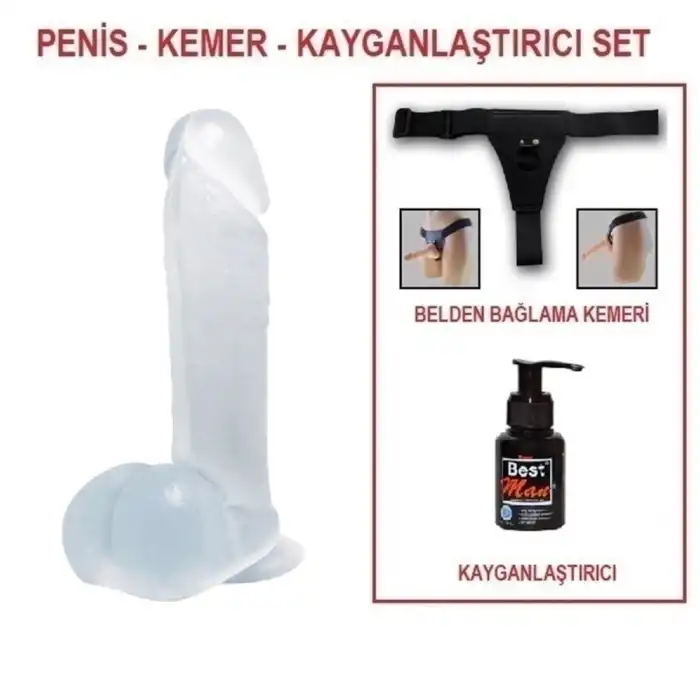 #BDM0871B - 19 cm Belden Bağlamalı Şeffaf Realistik Damarlı Vantuzlu Dildo Penis