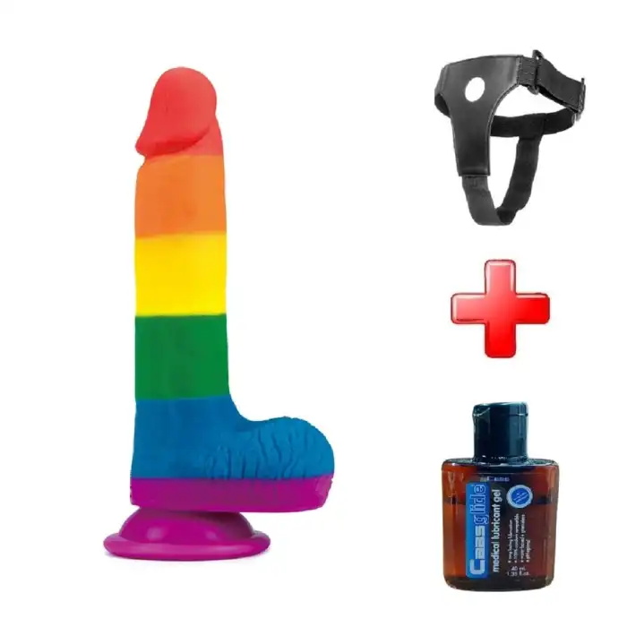 #LV410026B - 19,5 cm Belden Bağlamalı Renkli Realistik Vantuzlu Dildo Penis