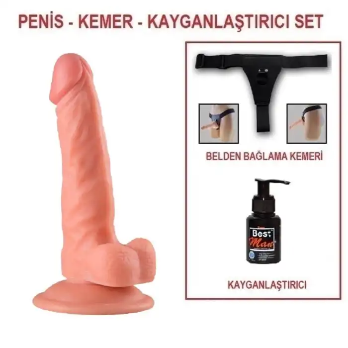 #BDM0143B - 19,5 cm Belden Bağlamalı Realistik Vantuzlu Dildo Penis