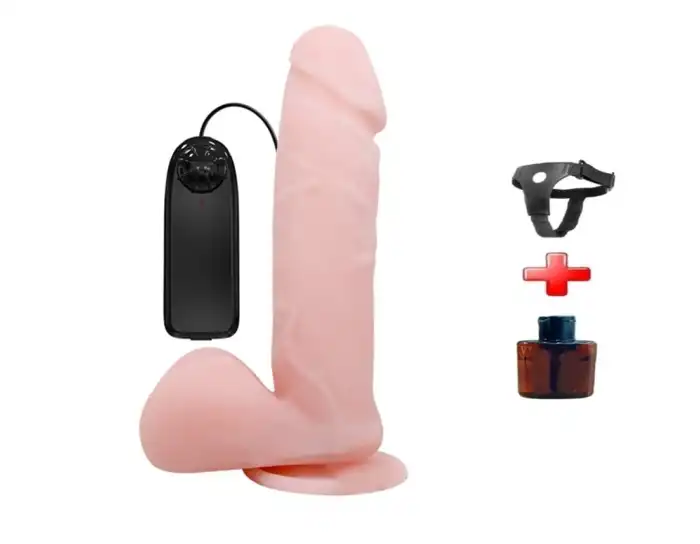 #BDM8017RB - 19,5 cm Belden Bağlamalı Titreşimli Vibratör Realistik Penis Dildo
