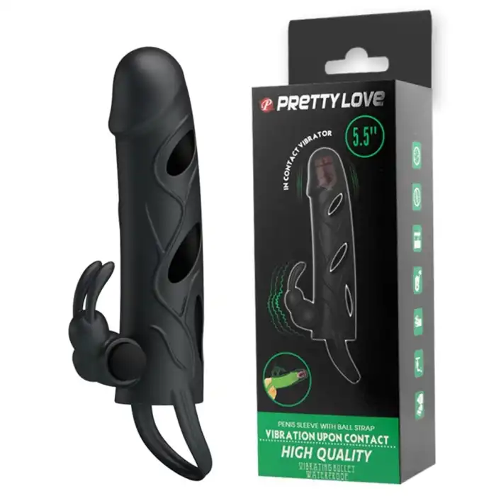 #BDM6216 - 2 cm Uzatmalı Titreşimli Klitoris Uyarıcılı Zenci Penis Kılıfı