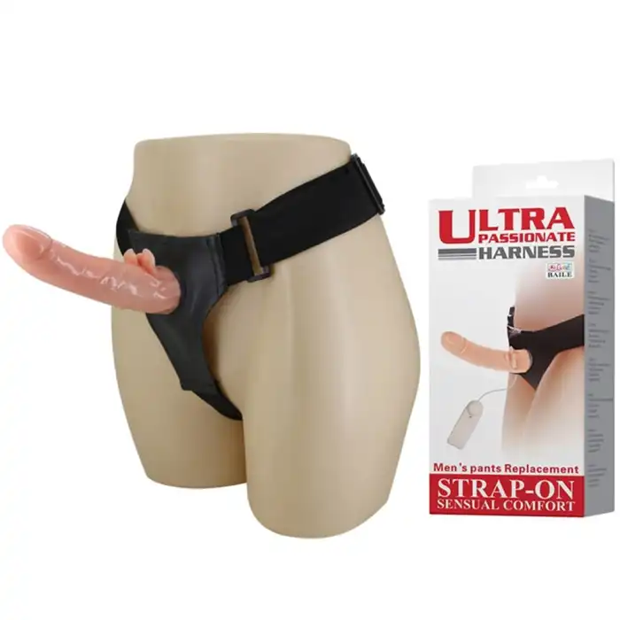 #BDM0125 - 20 cm Belden Bağlamalı Oynar Başlı Titreşimli İçi Dolu Strapon Penis