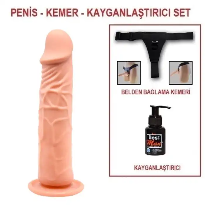 #BDM7013RB - 20 cm Belden Bağlamalı Realistik Vantuzlu Dildo Penis Set