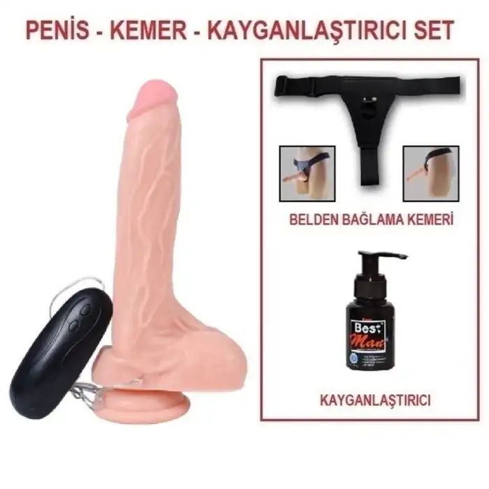 #U6007B - 20,5 cm Belden Bağlamalı Gerçekçi Titreşimli Dildo Vibratör Penis Set