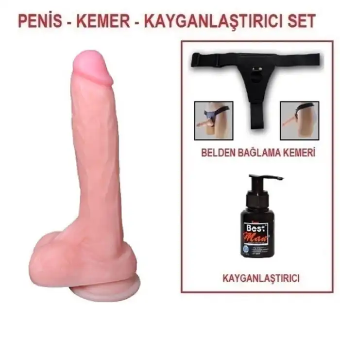 #U6006B - 20,5 cm Belden Bağlamalı Realistik Dildo Penis Set