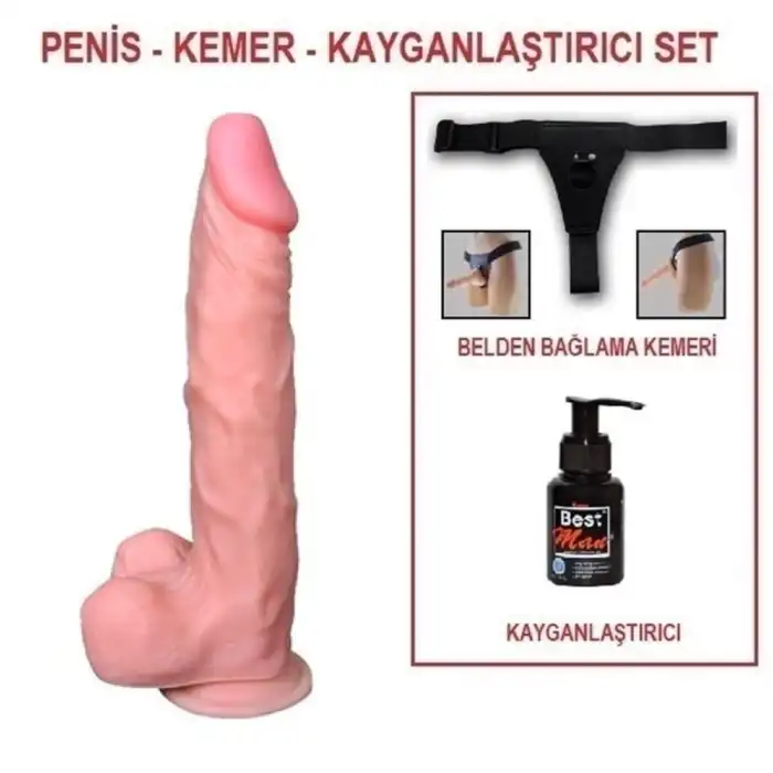 #BDM10035B - 21 cm Belden Bağlamalı Gerçekçi Dildo Penis Set
