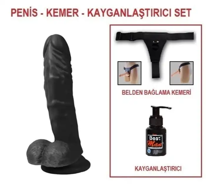 #U6104B - 21 cm Belden Bağlamalı Realistik Dildo Zenci Penis Set