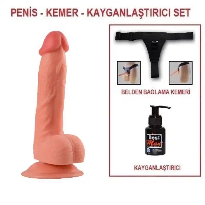 #BDM0156B - 21 cm Belden Bağlamalı Realistik Vantuzlu Dildo Penis