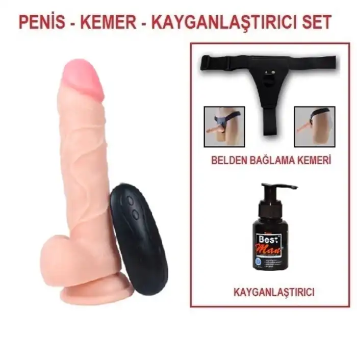 #U6087B - 21 cm Belden Bağlamalı Titreşimli Realistik Dildo Penis Set