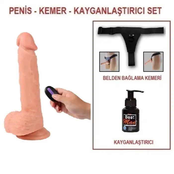 #BDM10007VB - 21 cm Belden Bağlamalı Titreşimli Realistik Dildo Penis Set