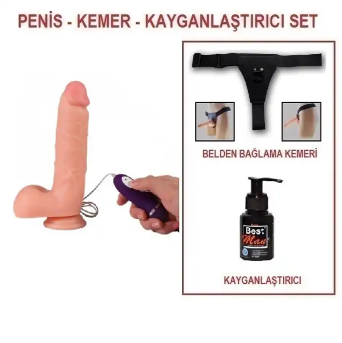 #BDM10018VB - 21 cm Belden Bağlamalı Titreşimli Realistik Dildo Penis Set