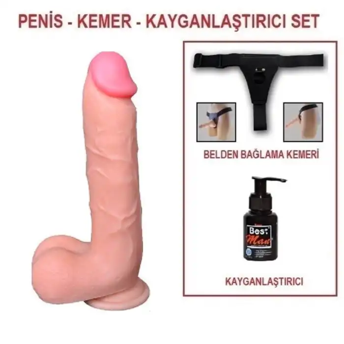 #U6011B - 21 cm Realistik Kalın Dildo Penis Belden Bağlamalı Set