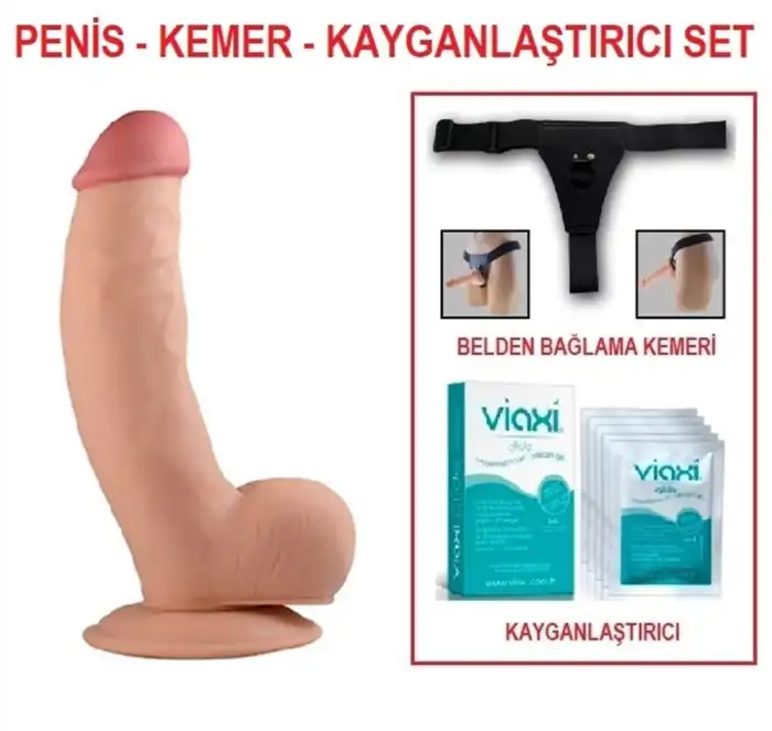 #LV1081B - 20 cm Belden Bağlamalı Realistik Dildo Penis Set