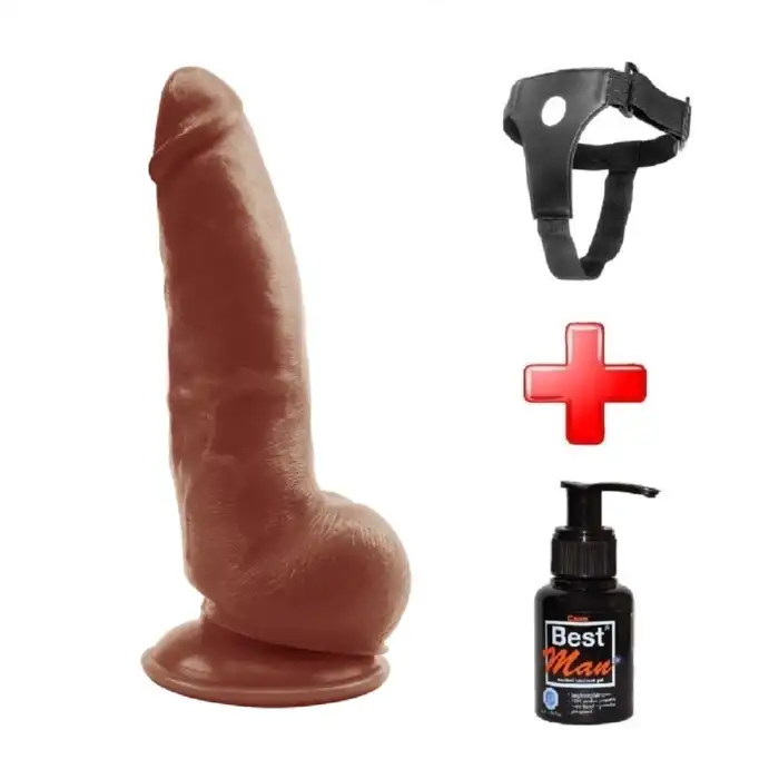 #BDM1233B - 21,5 cm Belden Bağlamalı Realistik Vantuzlu Melez Dildo Penis
