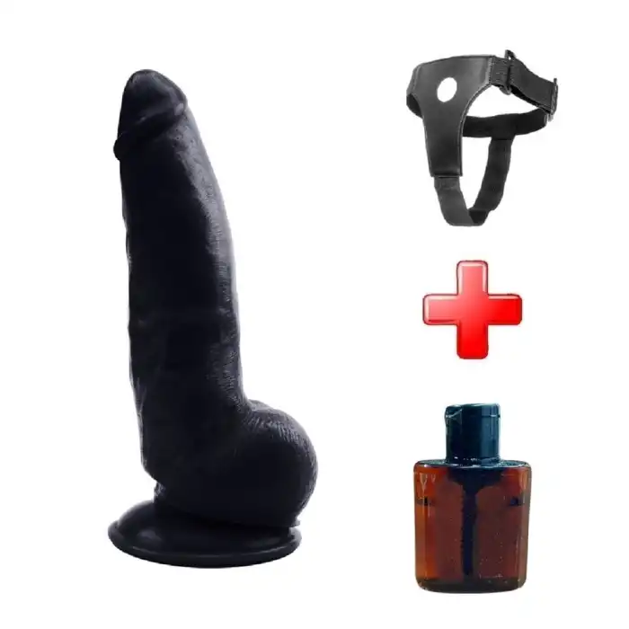 #BDM1128B - 21,5 cm Belden Bağlamalı Realistik Vantuzlu Zenci Dildo Penis