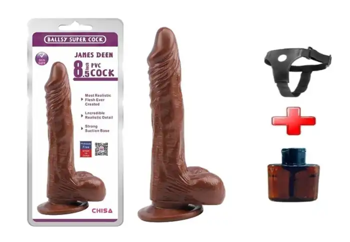 #BDM1805B - 21,5 cm Belden Bağlamalı Gerçekçi Melez Dildo Penis