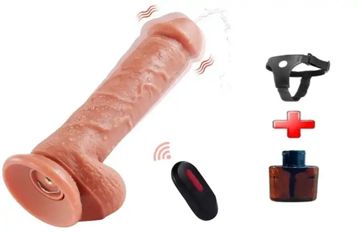 #BDM1068B - 21,5 cm Belden Bağlamalı Uzaktan Kumandalı Su Fışkırtmalı Dildo Penis