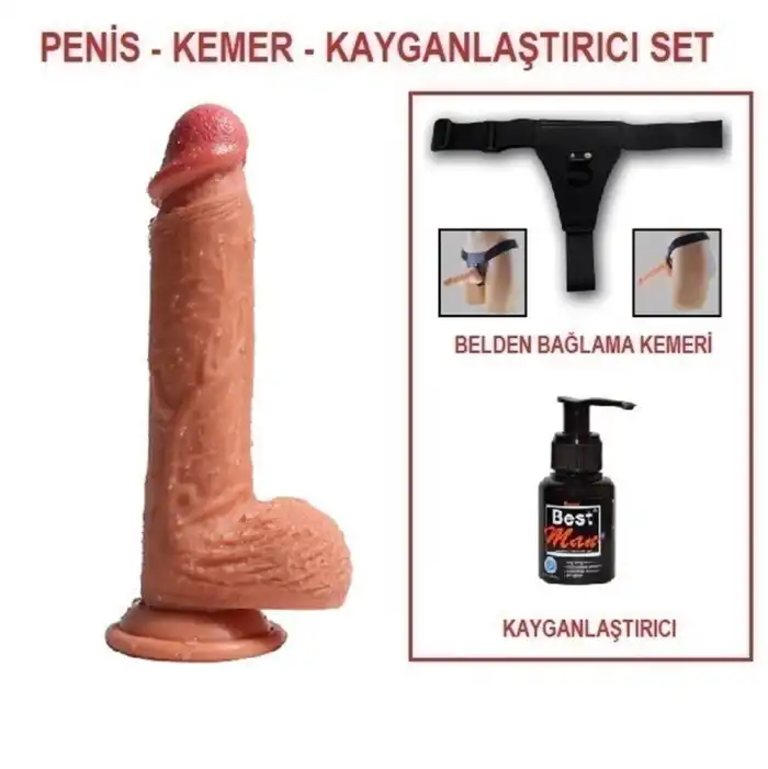 #U6133B - 22 cm Belden Bağlamalı Çift Katmanlı Realistik Dildo Penis Set