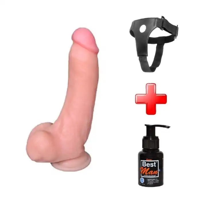 #BDM10025B - 22,5 cm Belden Bağlamalı Realistik Dildo Penis Set