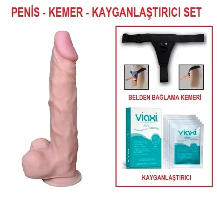 #U6004B - 22,5 cm Realistik Dildo Penis Belden Bağlamalı Set