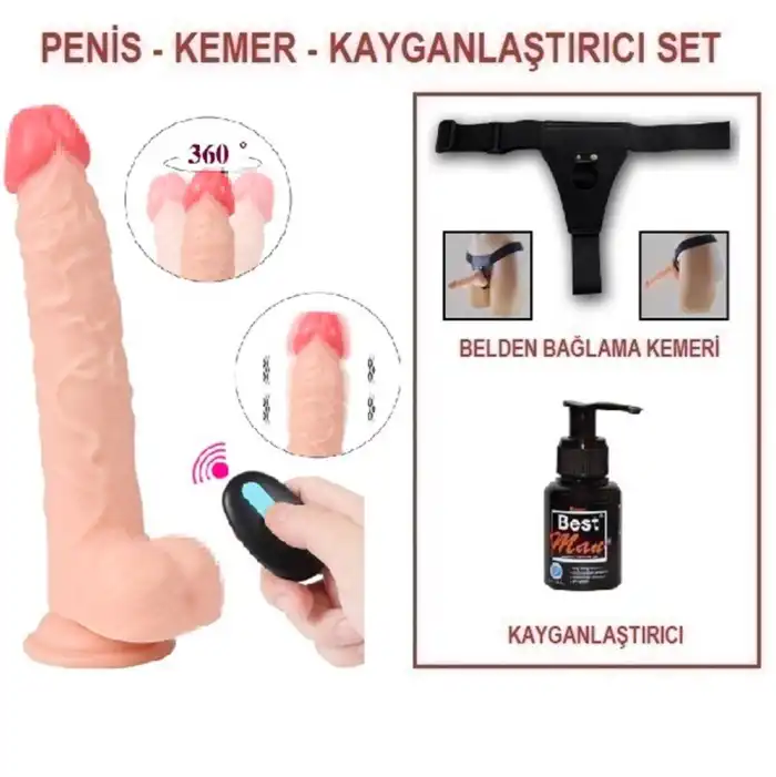 #BDM10022VB - 23 cm Belden Bağlamalı Titreşimli Realistik Dildo Penis Set