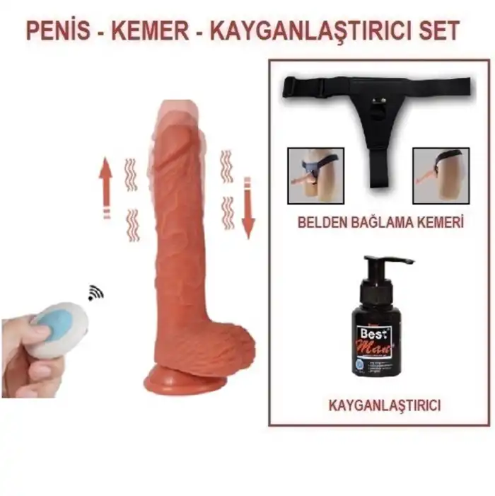 #BDM10013VB - 23 cm Belden Bağlamalı Titreşimli Realistik Dildo Penis Set