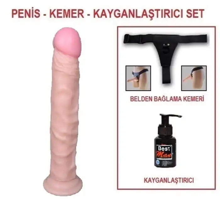 #U6035B - 24 cm Belden Bağlamalı Realistik Testissiz Dildo Penis Set
