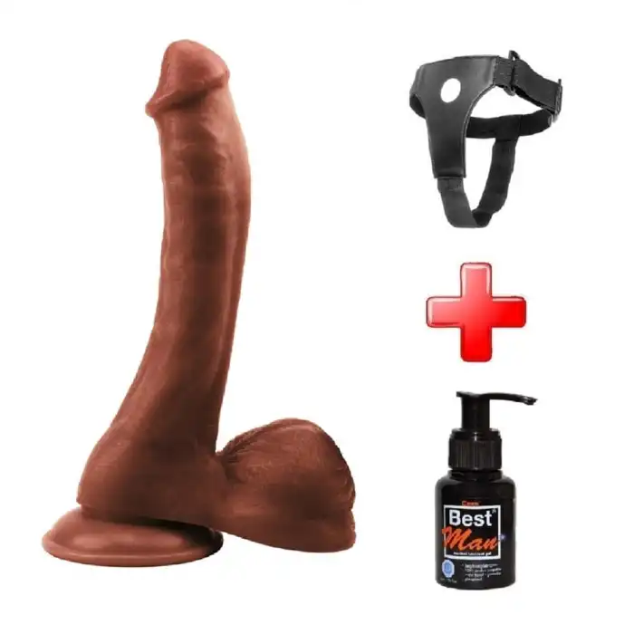 #BDM2577B - 24 cm Belden Bağlamalı Realistik Vantuzlu Melez Dildo Penis