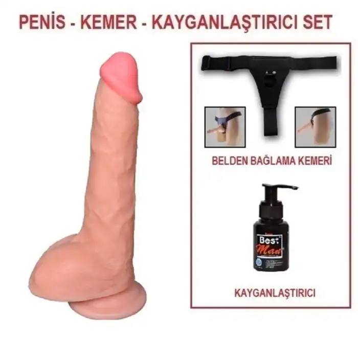 #U6017B - 24,5 cm Belden Bağlamalı Realistik Dildo Penis Set